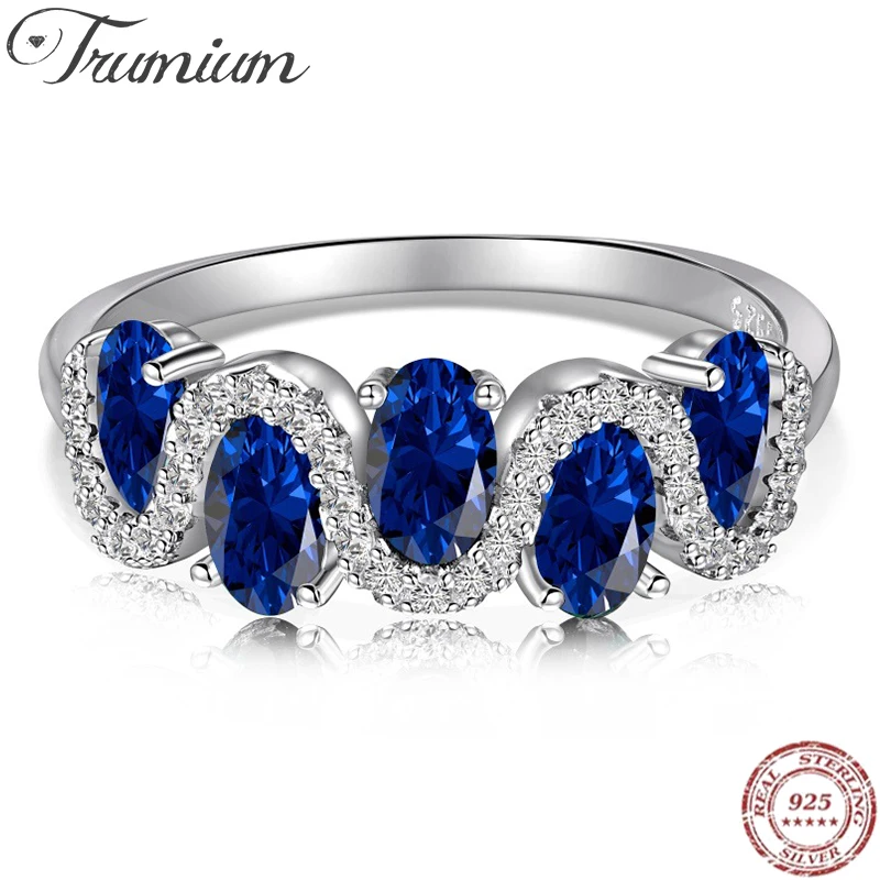 

Trumium 100% 925 Sterling Silver Oval Sapphire Rings for Women Gemstone Wedding Engagement Party Fine Jewelry Wholesale