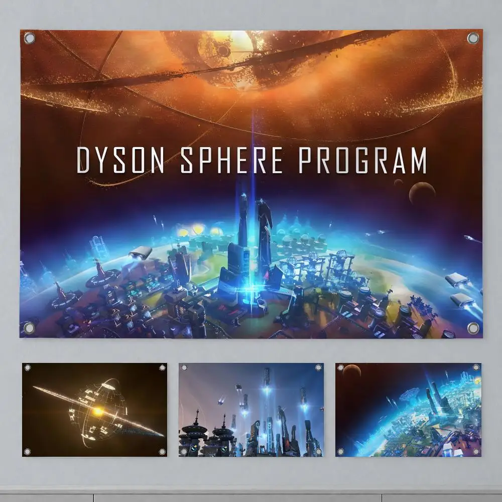Futuristic Game Dyson Sphere Program Flags Wall Hanging Banner Indoor Outdoor Party Home Wall Decor Backdrop