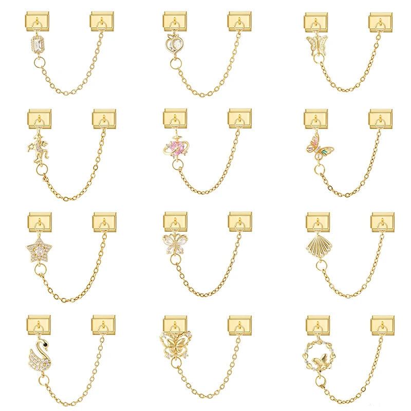Chaîne à pampilles dorées Y2K Papillon Étoile, Maillons de charme italiens compatibles avec bracelet 9 mm, en acier inoxydable, pour la fabrication de bijoux DIY, cadeaux, vente en gros