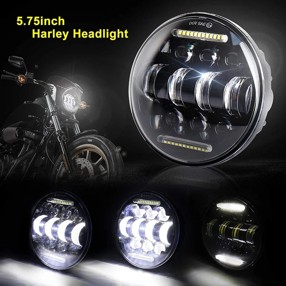 5.75 inch LED Motorcycle Headlight For Harley Davidson High Low Beam Projector Angel Eyes Halo Ring DRL 66w 6000K 12V 24V Light