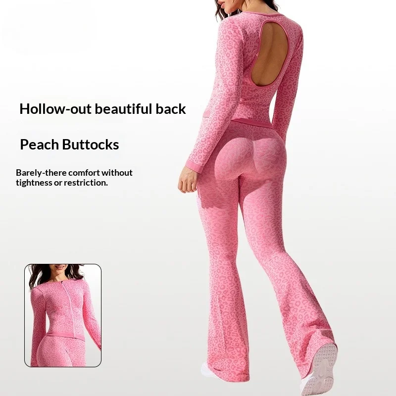 2 قطعة ملابس اليوغا النساء الرياضة مجموعة عارية الذراعين ليوبارد سحاب أكمام طويلة معطف متوهج السراويل رياضة الجري تجريب الملابس ملابس رياضية