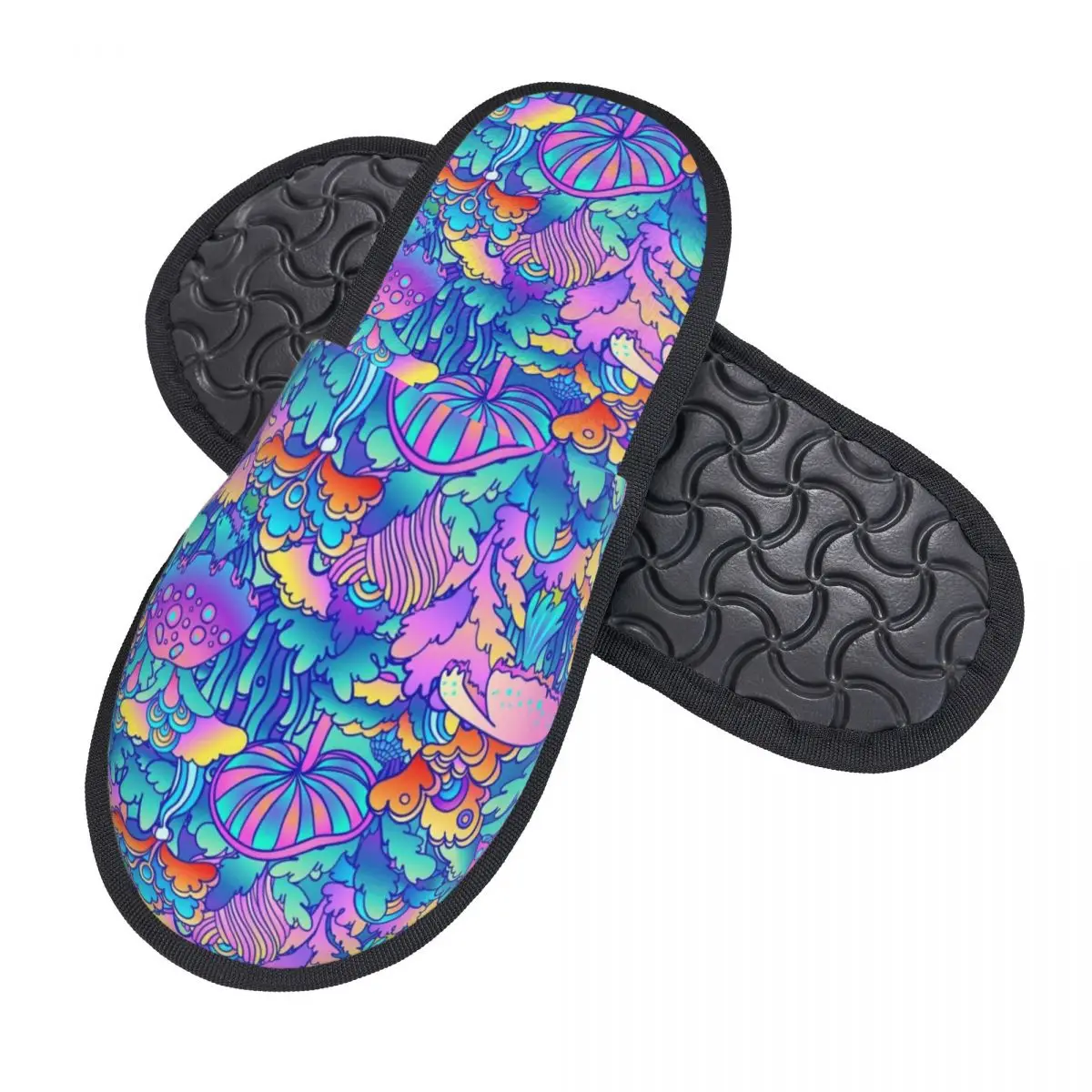 Custom Psychedelic Magic Flowers Snd Mushrooms House Slippers Women Comfy Memory Foam Slip On Spa Slipper Shoes