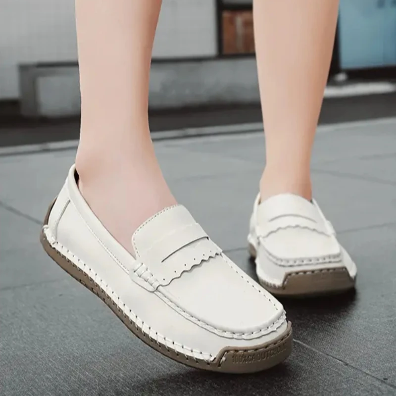 2026 Women Loafers Wedding Dress White Driving Moccasins Footwear Casual Shoes Split Leather Slip On Lightweight Woman Shoes