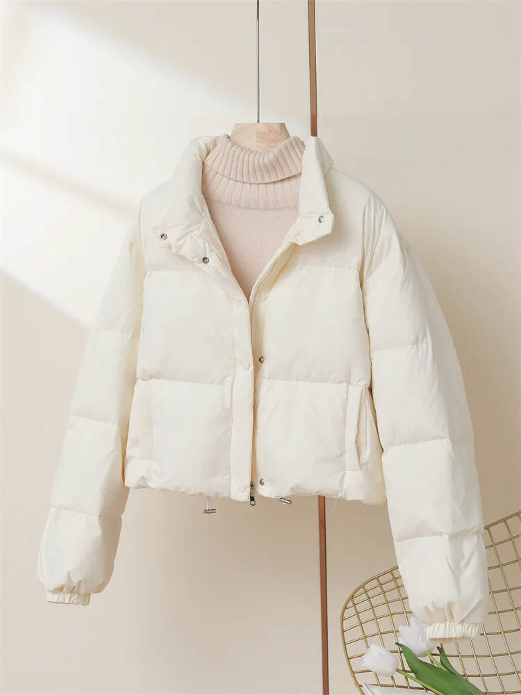 Manteau en duvet de canard blanc pour femme, veste de tempérament, léger, chaud, solide, court, fermeture éclair, construction magnétique, hiver, 2023