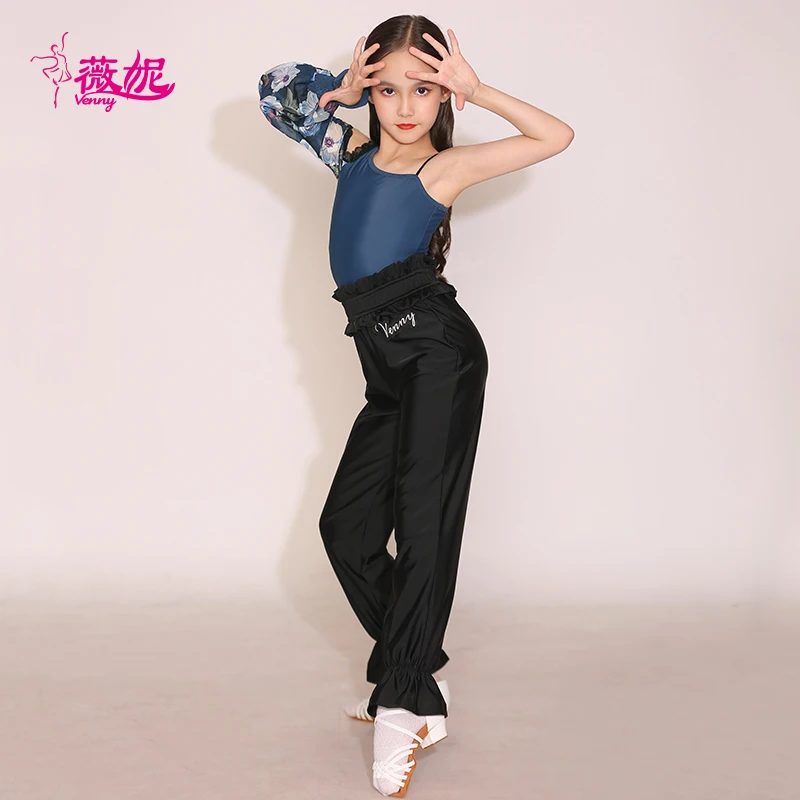 Vennystyle Abito da ballo latino per ragazze senza spalline in due pezzi con pantaloni da allenamento, costume da spettacolo per abbigliamento da ballo