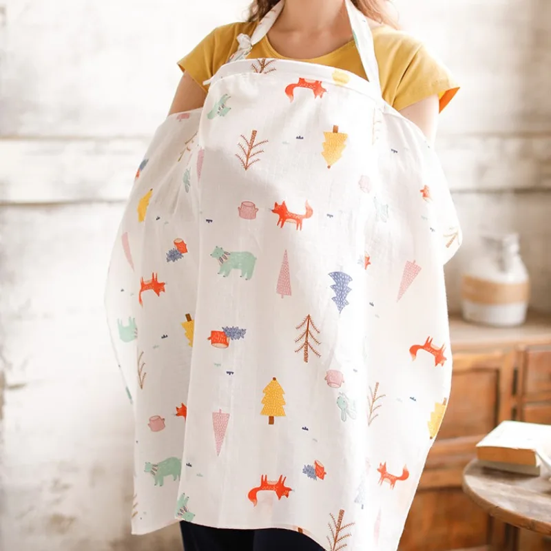 Summer Mother Outing Cartoon Thin Cotton Puerpera Breastfeeding Towel Privacy Apron for Anti Glare Baby Feeding Covering Shawl