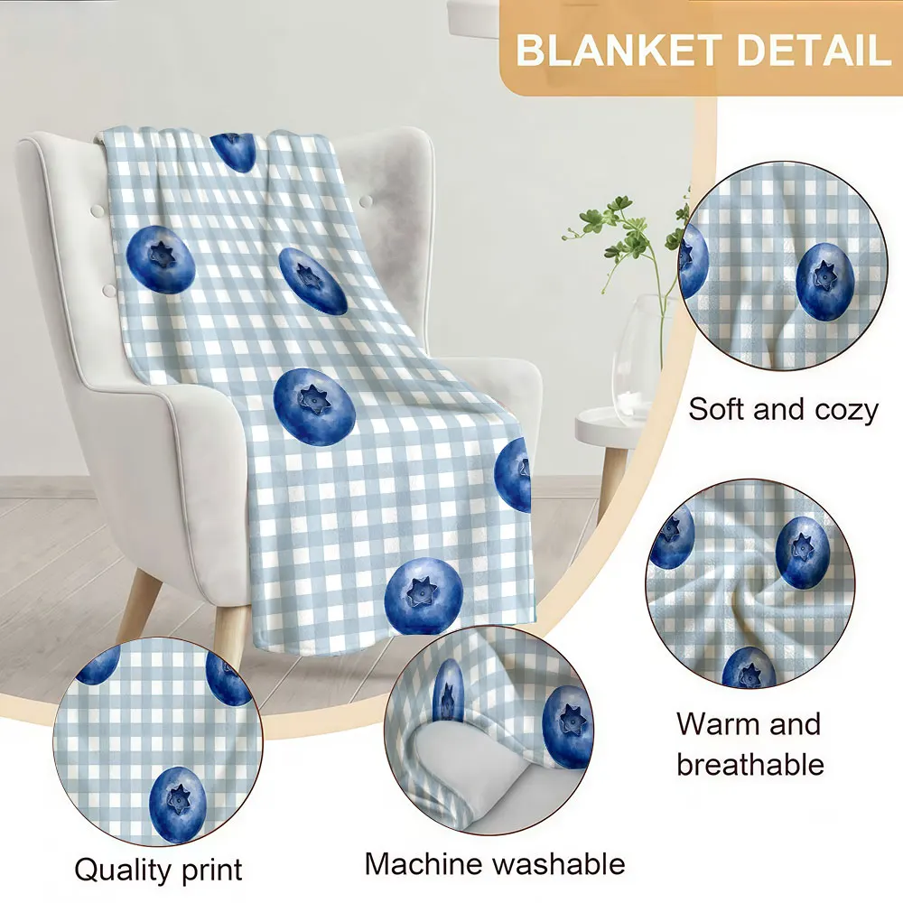 Blueberry Gingham Print Soft Warm Flannel Blanket Lightweight Cozy Christmas Halloween Home Decor Room