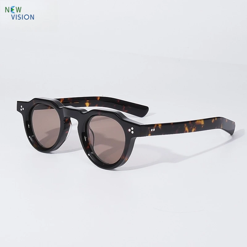 

Vintage Tortoiseshell Sunglasses Tea Lenses Women New Round High-quality Men Handmade Acetate Sunglasses Outdoor Sports UV400