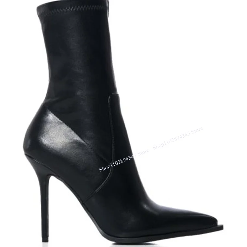 Black Pointed Toe Boots Mid Calf Thin High Heel Fashionable Sexy Novel Style 2023 Summer Woman Shoes Zapatillas Mujer