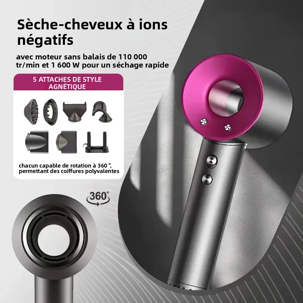 Sèche-cheveux professionnel à ions négatifs, sans grille, séchage rapide, pour salon et maison, température réglable