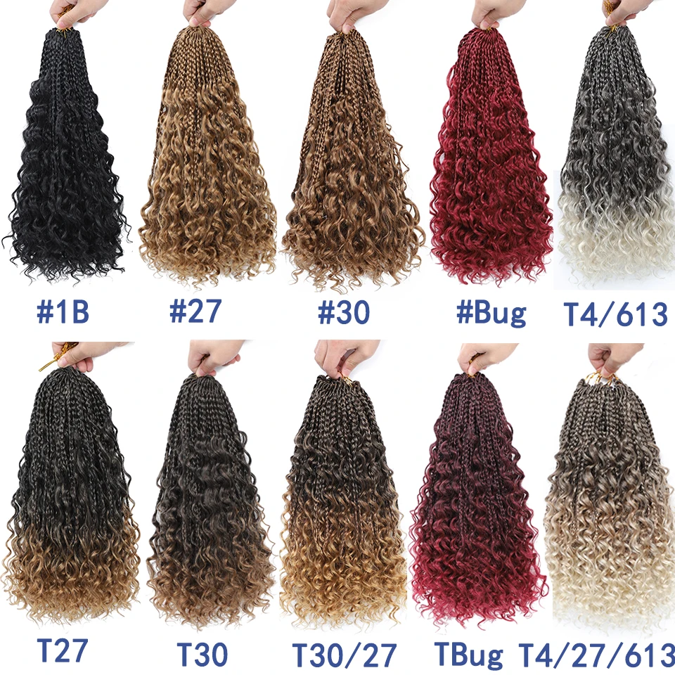 1- 6 paquetes de trenzas de caja ombré, trenzas de crochet, puntas rizadas, 1B, 30, 27, 613, Bug, 10 colores, trenzas de caja Goddess, cabello de crochet, 16 hebras por paquete