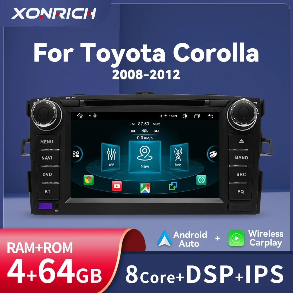 Wireless Carplay Android 14 Car Multimedia For Toyota Corolla E140/150 2006 2007 2008 2009 2010 2011 2012 2013 2 Din Multimedia