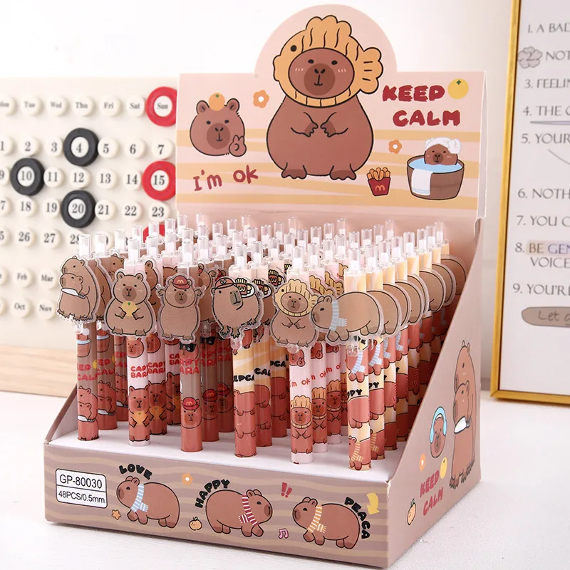 48 Stück/Set Gelstift Capybara Capibala Druckknopf Schwarz 0,5mm Cartoon-Patch Signaturstift Schreibgerät Schüler Schreibwaren – Detail 1