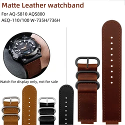 For Casio AEQ110W AQ-S810W W735H AEQ-110/100 W-735H/736H watch belt modified retro leather watch strap band bracelet accessories