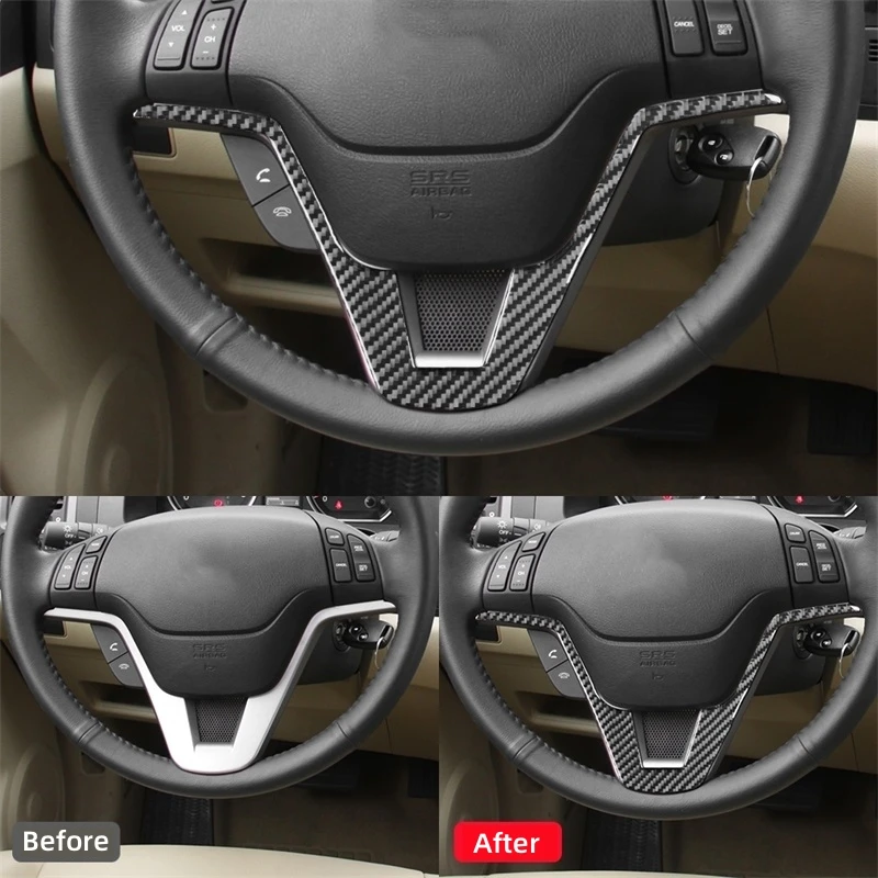 For Honda CRV 2007 2008 2009 2010 2011 Accessories Carbon Fiber Interior Car U Shape Steering Wheel Panel Cover Trim Sticker