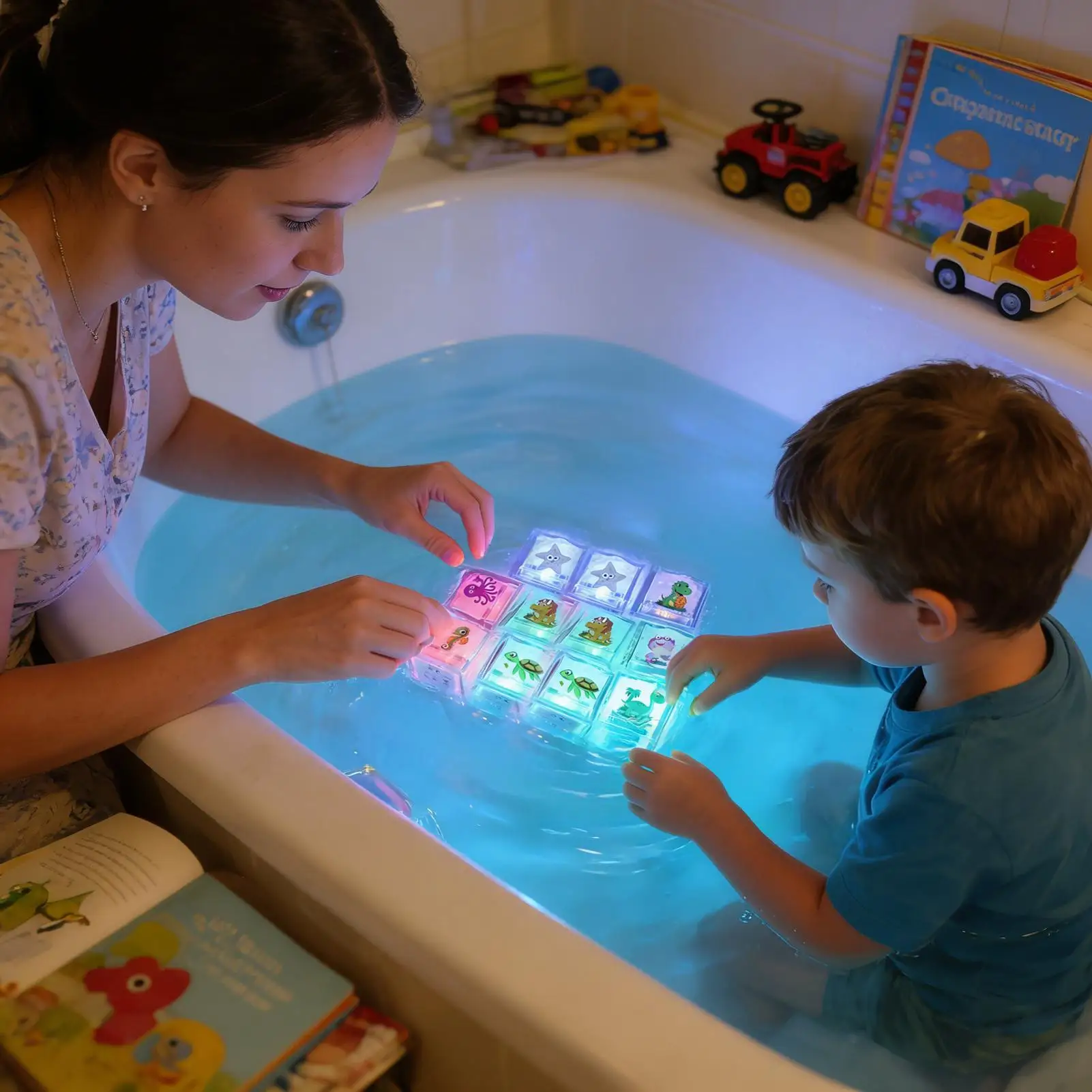 Luzes de banheira para crianças, 8 peças, ativadas por água, divertidas, à prova d'água, banho, gelo, brinquedos de água para meninos, meninas, banheira, piscina