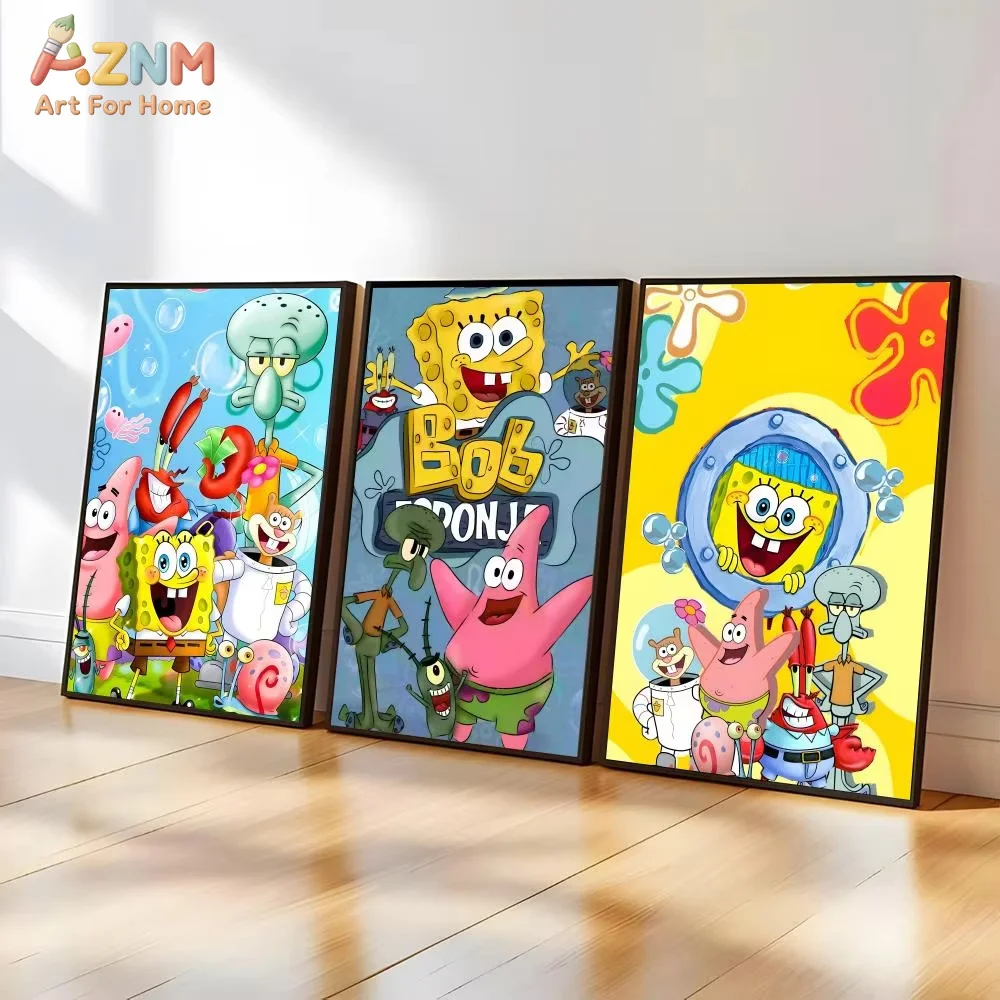 1pc Cute S-SpongeBobes Painting Print Canvas Art Pictures Home For Living Room Modern Decor Room Home Decor