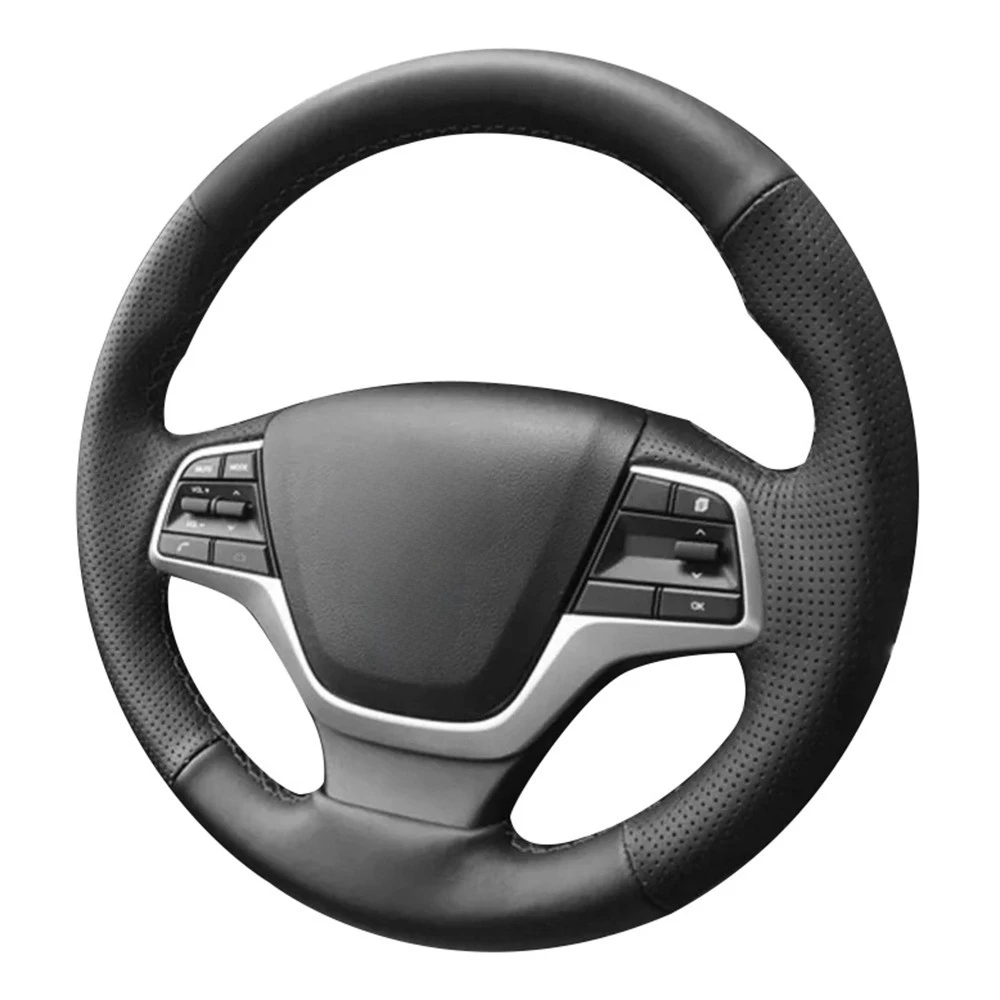 DIY Car Steering Wheel Cover Anti-Slip Cowhide Genuine Leather Steering Wheel Braid For Hyundai Elantra 4 Solaris Accent