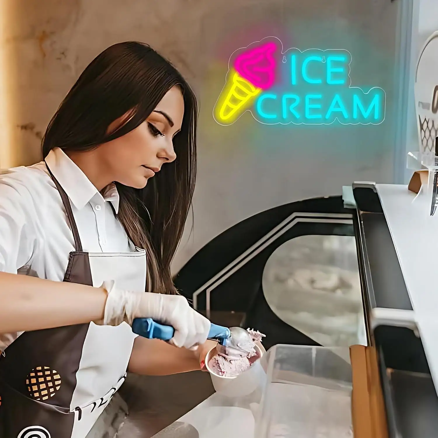 Ice Cream Cone Neon Sign Dimmable Led Lights For Dessert Shop Bedroom Cafe Snack Bar Interior Wall Decoration Business Signage