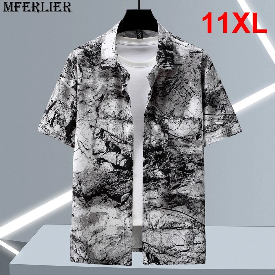 

2024 Summer Hawaiian Shirt Men Plus Size 10XL 11XL Shirts Casual Fashion Print Short Sleeve Shirt Male Big Size 11XL