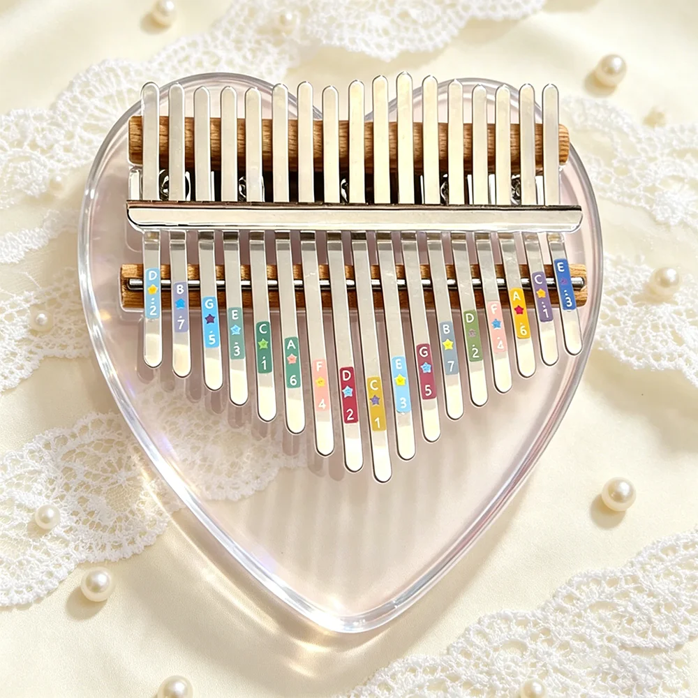 Portable 17 Keys Heart Shape Clear Acrylic Kalimba Thumb Piano Mini Finger Musical Instrument for Holiday Present