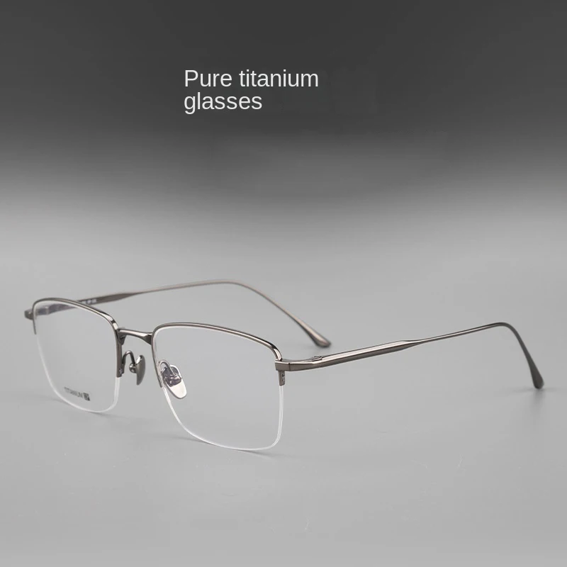 Pure titanium half frame glasses myopia glasses frame women matching degree pure titanium business glasses frame men