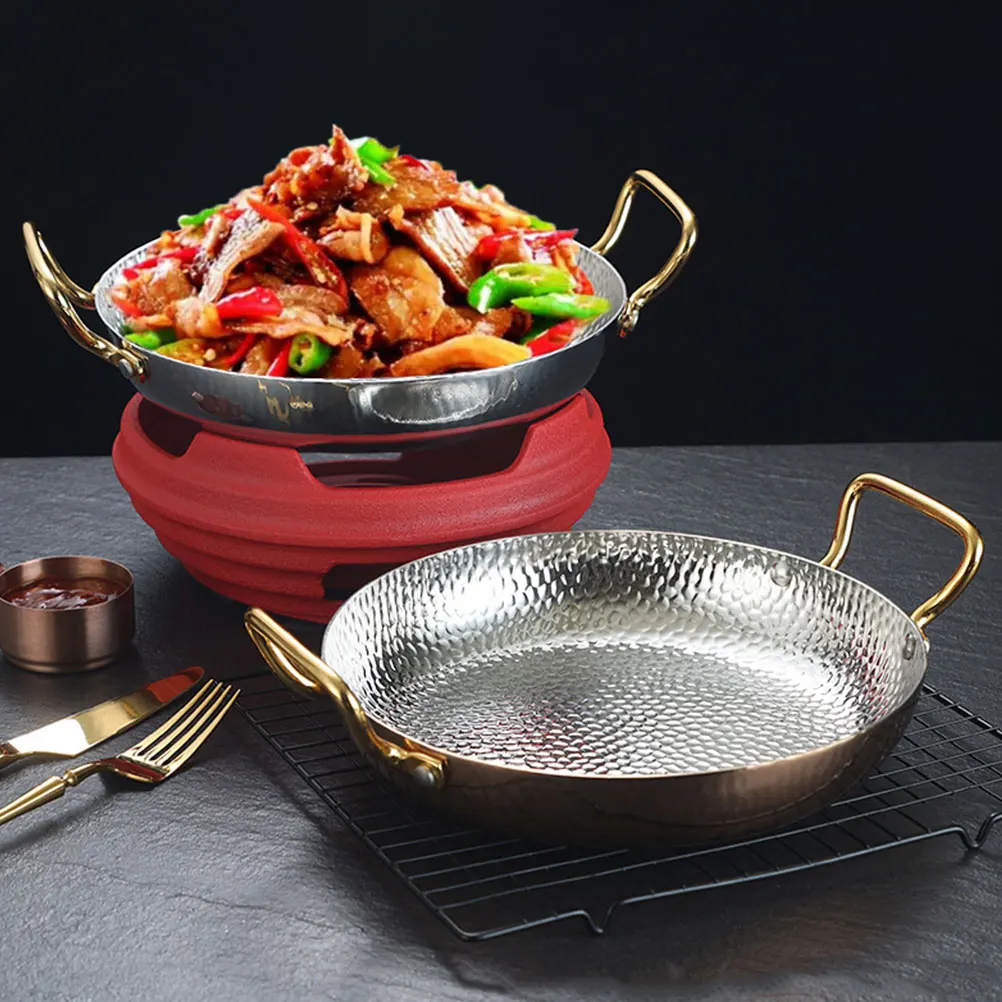 

Stainless Steel Double Handle Cooking Pan Hot Pot Heat Resistant Multi- Kitchen Cookware Paella Pan