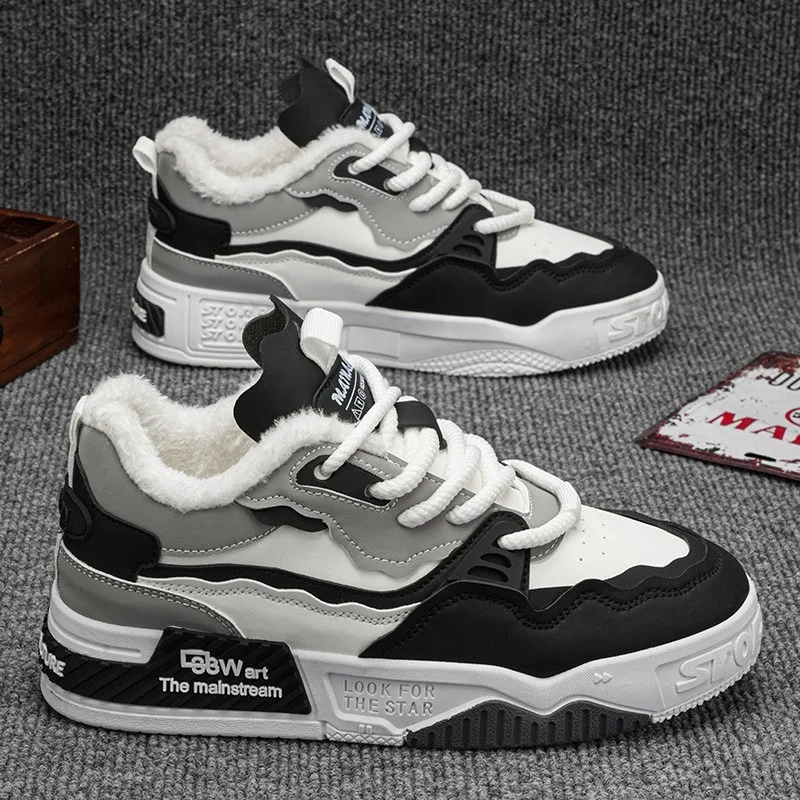 Men's Winter Trend Plus Velvet Board Shoes Comfy Thick-Soled Non-Slip Lace-Up Sneakers Perfect for Outdoor Men Casual Activities