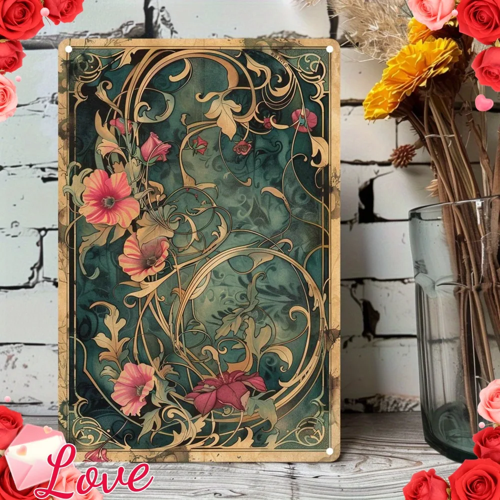 Art Nouveau Floral Iron Metal Tin Sign 8x12inch Vintage Wall Decor Plaque for Home Garage Bar