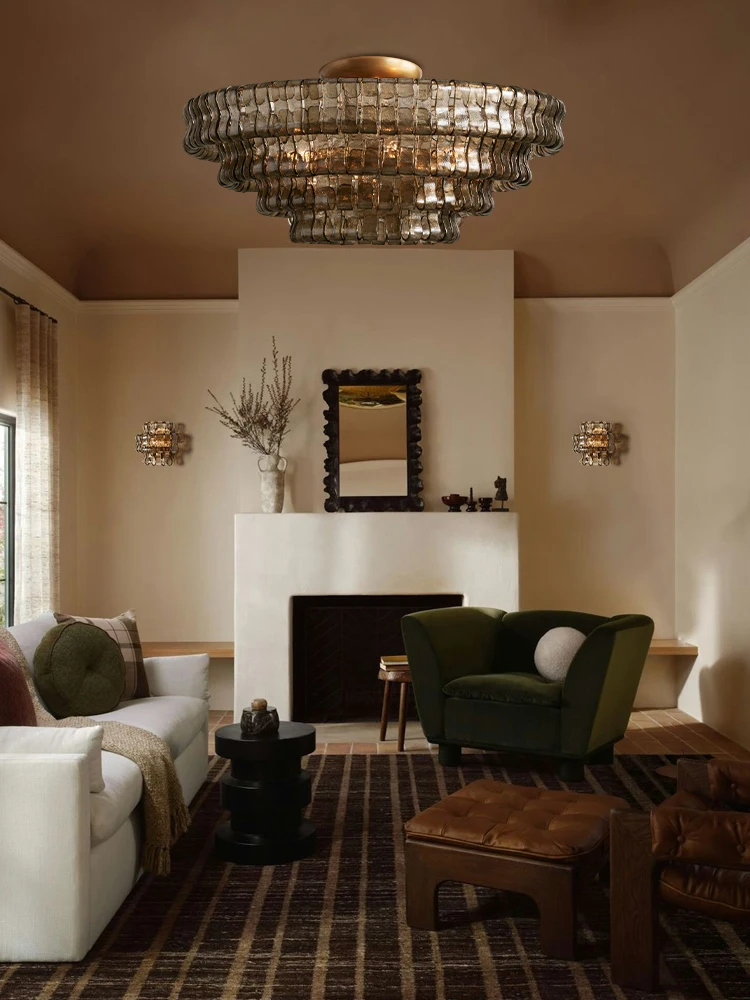 

2-5 Layer Murano Series Grey Clear Glass Lustre LED Chandelier Lamparas De Techo 2025 Ceiling Lamp For Foyer Dinning Room