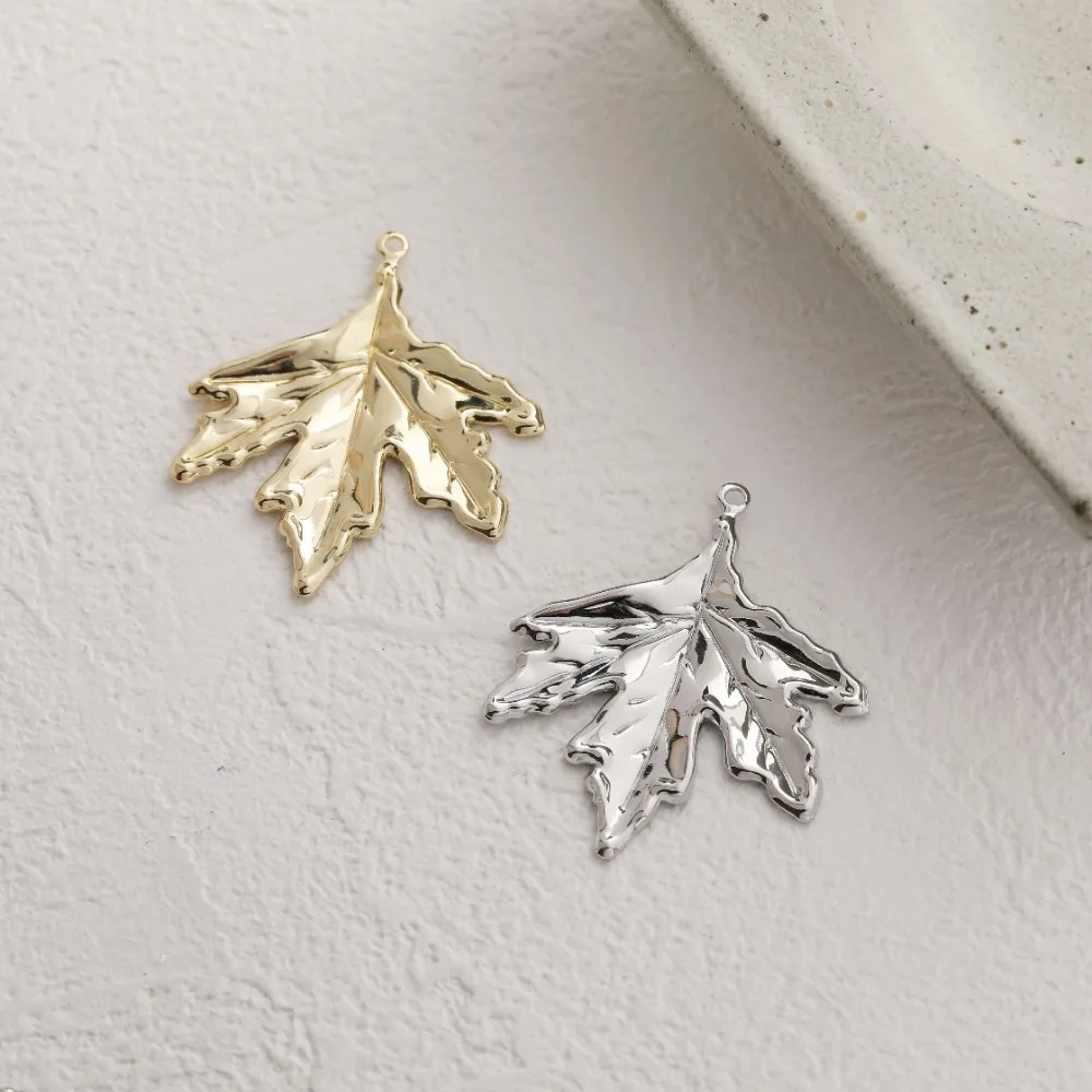 10PCS Dainty Maple Leaves Leaf Charms Earrings for Jewelry Making Pendant Findings DIY Brass 14k Gold Plated 38*33mm Accessories
