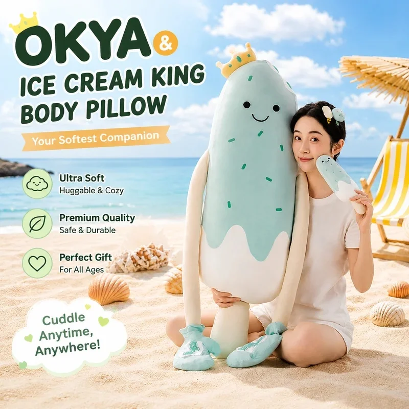 OKYA Ice Cream King Soft Plush Sleeping Pillow For Female Adults Soothing Comfort Doll Bedroom Rest Supplies Holiday Gift