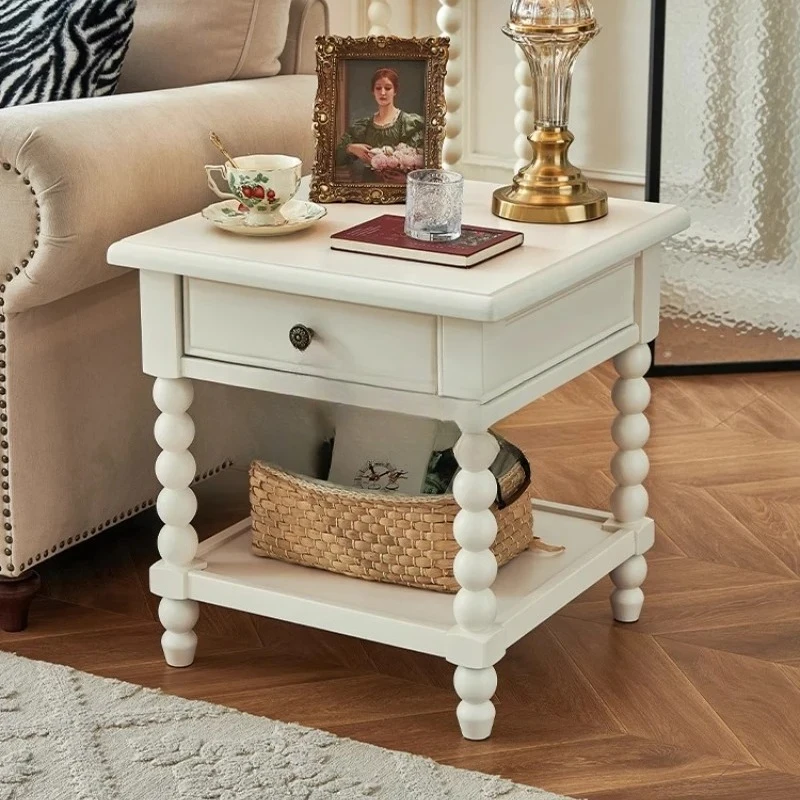 

American pearl white small coffee table, sofa edge rack, small table storage, living room home