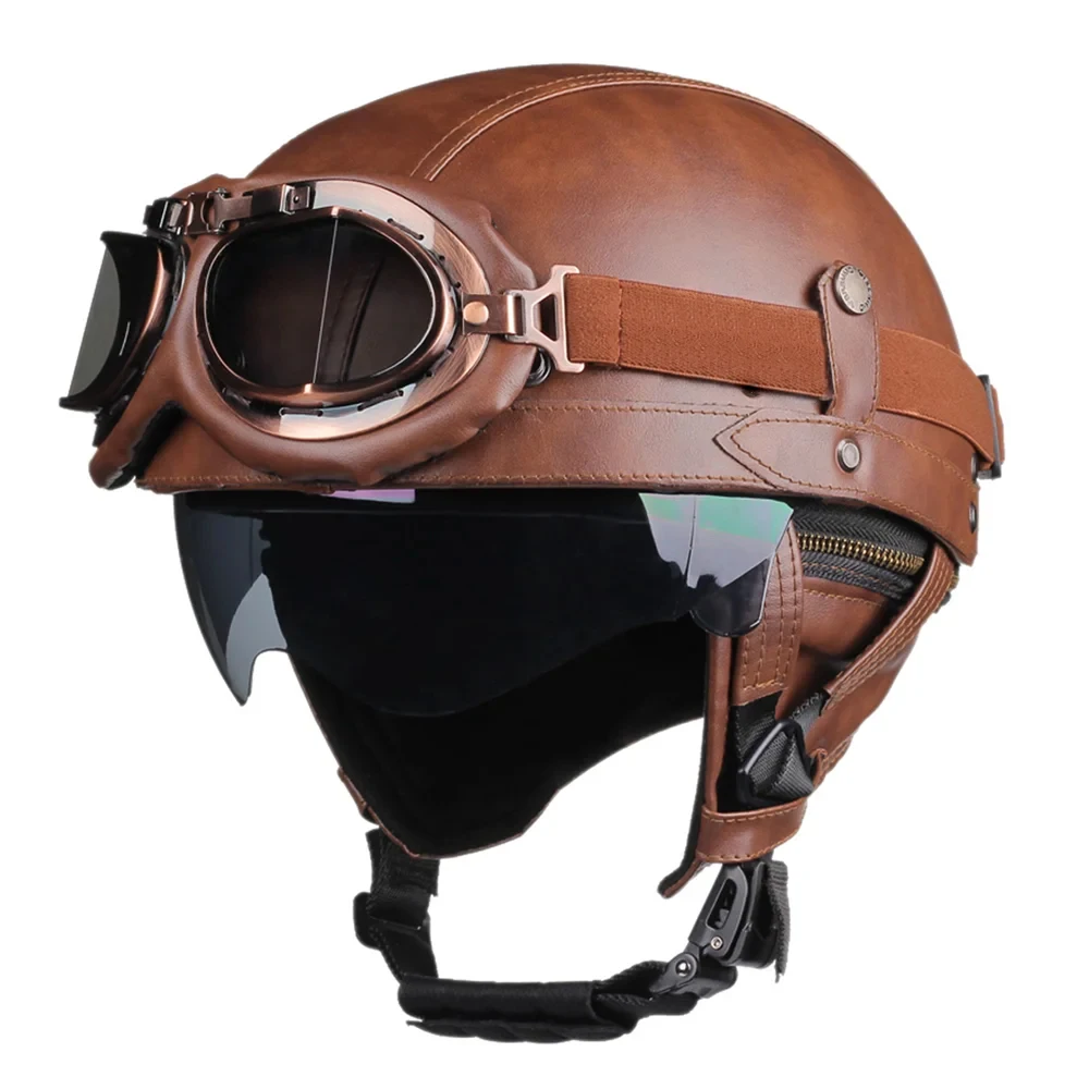 

Retro Motorcycle Helmet DOT Certification Moto Helmet Men Women Half Helmet HD Lens Casco Four Seasons Riding Scooter Capacetes