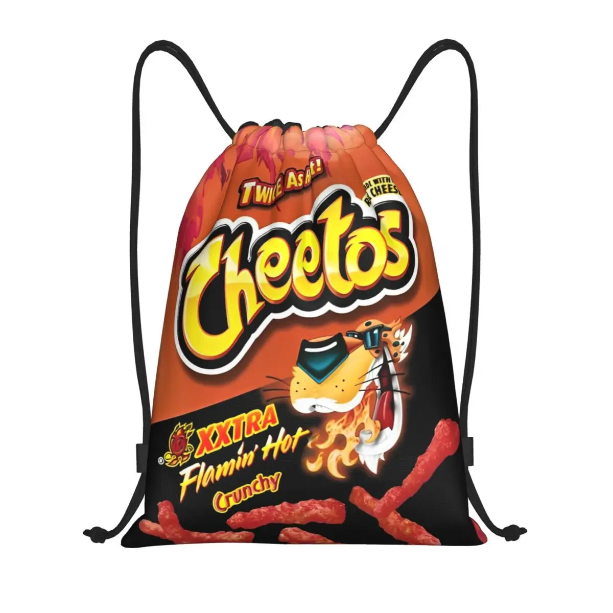 Funny Snacks Pattern Drawstring Backpack Sports Gym Sackpack Potato Chips String Bags for Exercise