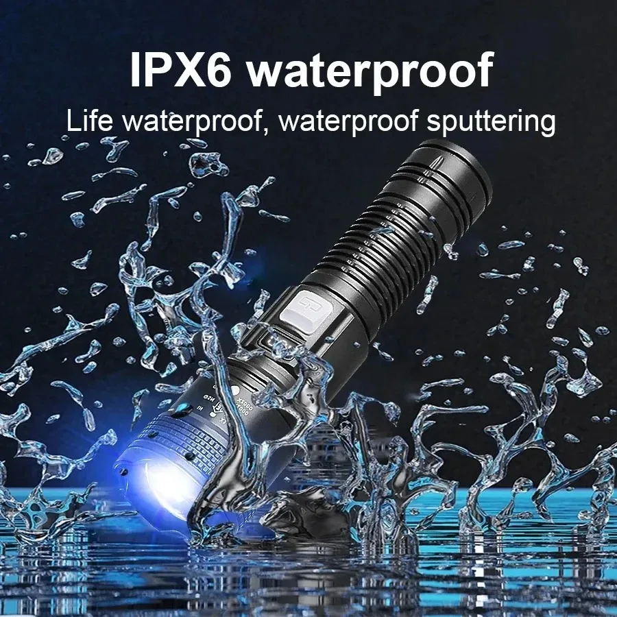 Ultra-High Power Flashlight Digital Electronic Display Waterproof Torch Zoom Hand Light Outdoor Camping Lantern