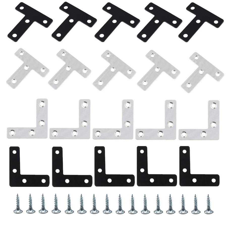 Nero e argento T/L 1.96in codici angolari in acciaio inossidabile, staffe angolari a forma, staffe, connettori di fissaggio per armadio per ripiano
