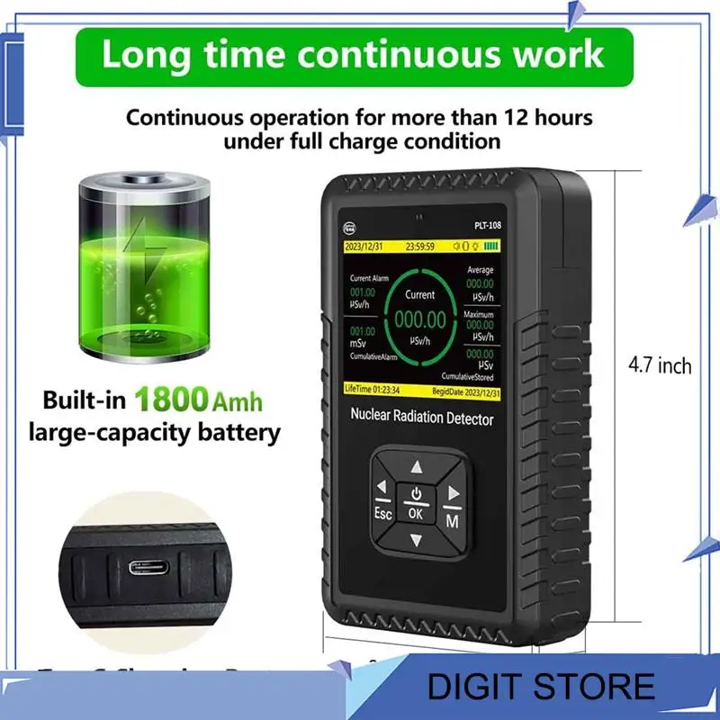 DIGIT-Geiger Counter Nuclear Radiation Detector - Portable Handheld Beta Gamma X-Ray Radiation Monitor Meter With LCD Display