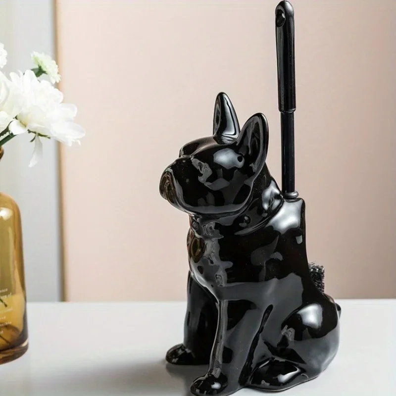 Ceramic Dog Shaped Toilet Brush Anti Drip Base with Sturdy Bracket for Deep Cleaning Toilet Brush Accessories Bathroom  Tools