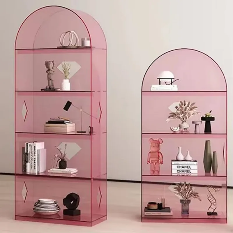 Custom Arched Floor Storage Rack Living Room Office Handmade Acrylic Bookshelf Multi-Layer Storage