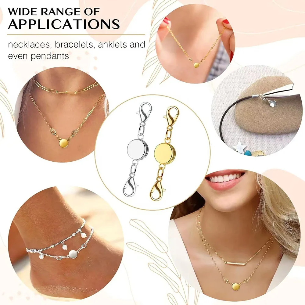 Locking Magnetic Jewelry Clasp Round Necklace Clasp Closures Bracelet Extender for Jewelry Making (Golden, Silvery)