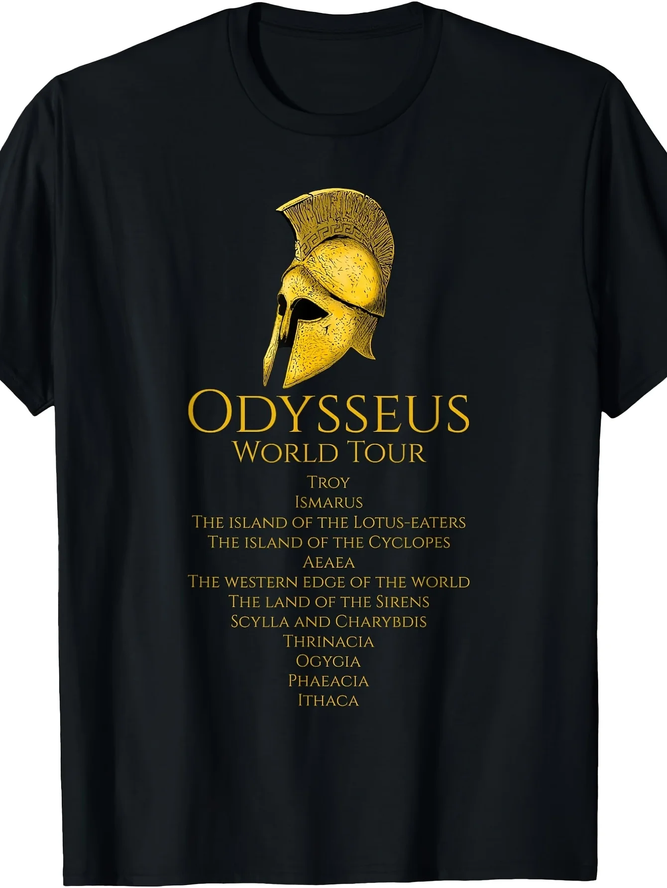 Odysseus World Tour Men'S Black T-Shirt Breathable Short Sleeve Tee Greek Mythology Graphic Design Digital Print Casual Shirt