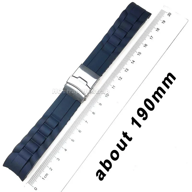 Curved End Watchband Silicone Strap 16mm 18mm 20mm 22mm 24mm 26mm Rubber Bracelet Folding Buckle Wristband Sport Waterproof Belt