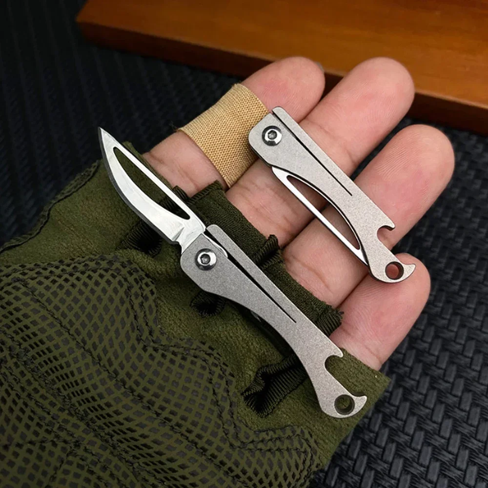 Mini Liga de Titânio Tc4 Faca Dobrável Edc Portátil Chaveiro Pingente Faca Expressa Desembalagem Bolso Faca Presente Ferramenta Edc