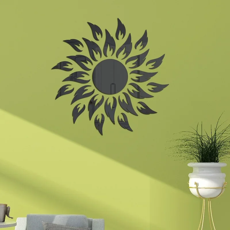 Sunflower Wall Sticker Acrylic Mirror Self Adhesive Reflective Decal Mural Wallpaper for TV Background Art Home Decor