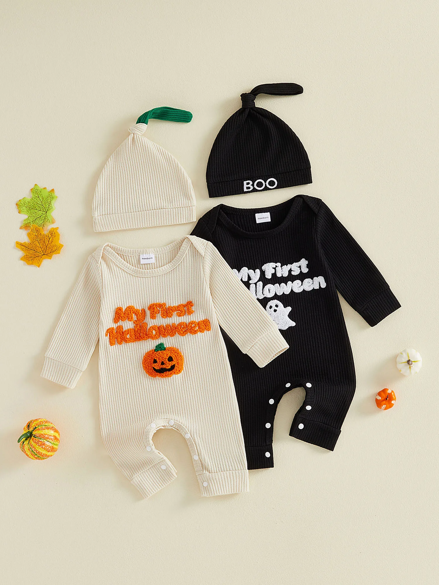 Sleeve Letter Hat Set Sleeve Sleeve Letter Embroidery Embroidery Baby Halloween Jumpsuit Set Lightweight
