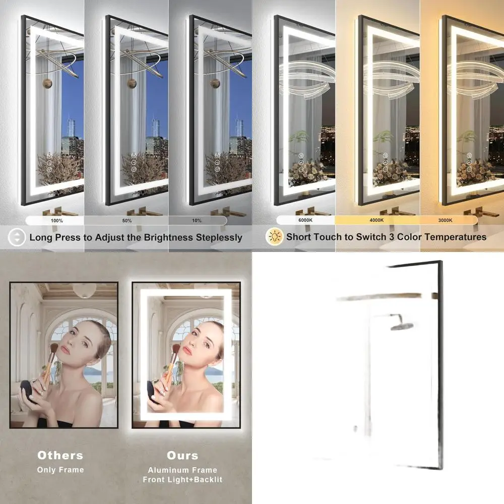 

Зеркало для ванной с LED-подсветкой 24x32 дюйма, черная рама, фронтальная и задняя подсветка, защита от запотевания, регулировка яркости, ударопрочное, сертификат ETL