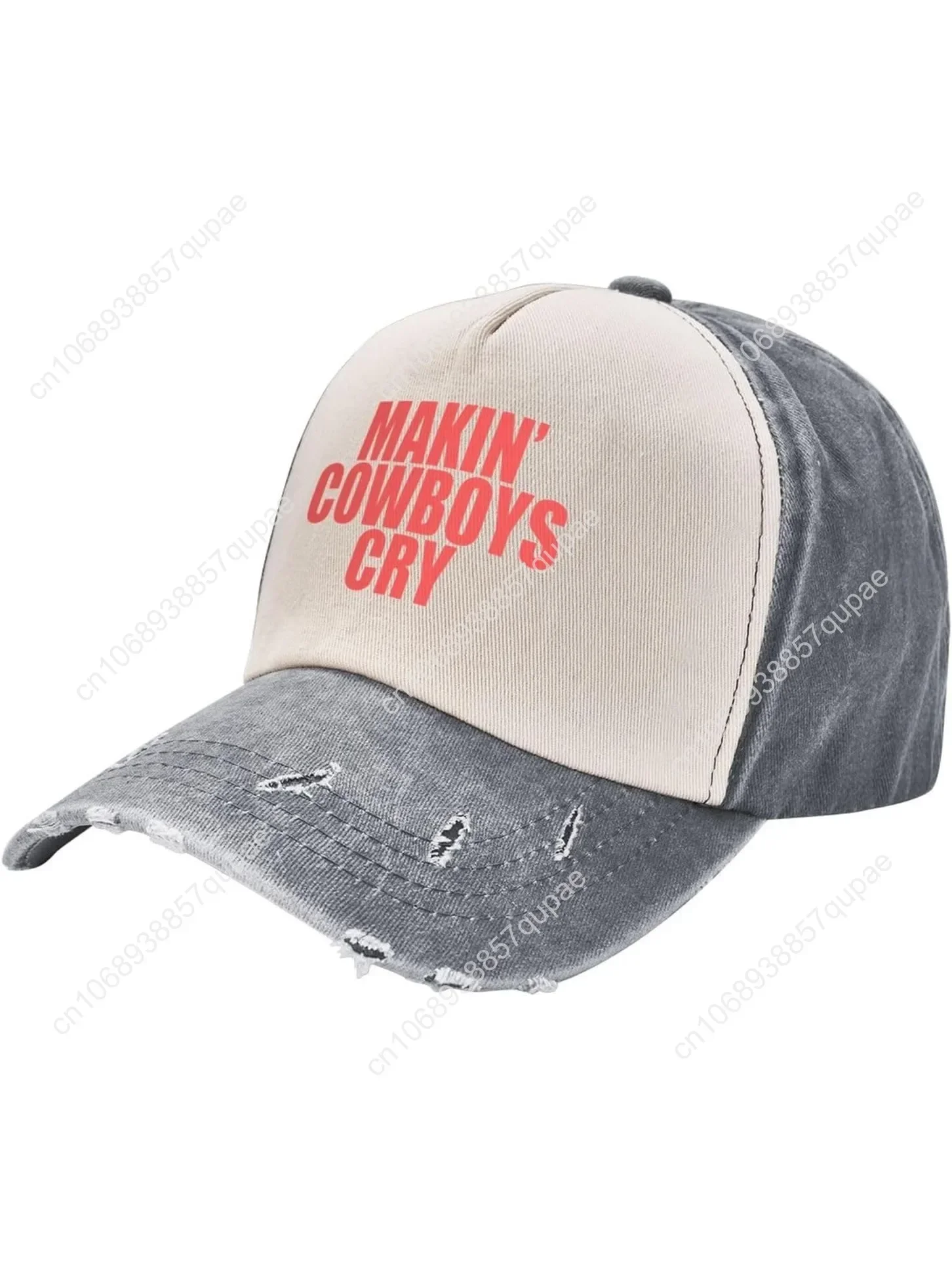 

Makin Cowboys Cry Funny Vintage Washed Contrast Color Denim Baseball Cap Dark Red