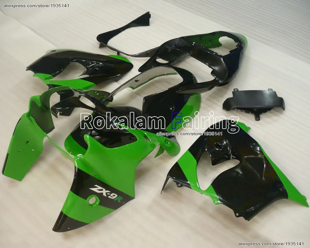 

Зелено-черный комплект обтекателей для Kawasaki ZX9R 02-03 Ninja ZX-9R, облицовка 2002-2003 ZX 9R, комплект обтекателей (литье под давлением)