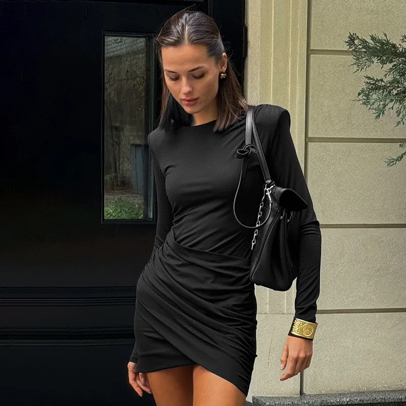 Oulder Pad Cross Waist Bag Hip Dr Cintura alta Bodycon Dr con hombreras Diseño cruzado Sli Mujer Dr